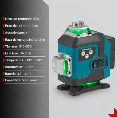 Nivela laser 4D 7STAR ®, 16 linii, auto-nivelare, alimentare USB, 2 baterii, inaltime ajustabila 1.2M [3]