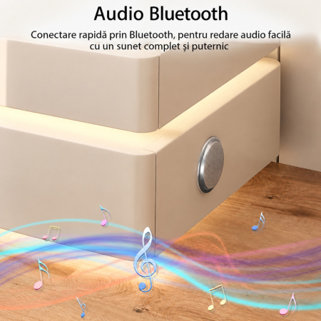 Noptiera Multifunctionala cu 3 Sertare, Design Suspendat, Incarcare Wireless si Boxa Bluetooth, Iluminare LED Ambientala Tricolora, 50x40x62cm, Bej [6]
