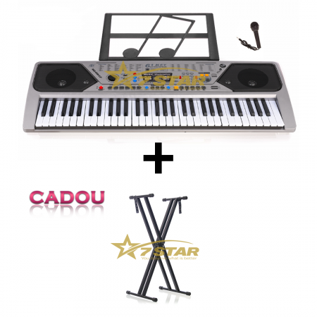 Orgi electronice - Pachet Promotional Orga Electronica MQ-001UF, 100 ritmuri, 100 tonuri, 10 melodii demonstrative, 61 clape, Afisaj LCD, USB, Radio Fm, MP3, Cadou Microfon + Suport Orga