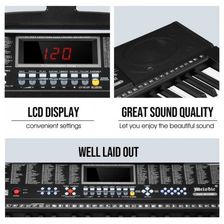 Orga electronica 61 clape, 255 ritmuri, 255 timbre, 50 melodii demonstrative, 5 octave, clape luminate led, functii invatare 3 lectii, functii inregistrare si redare, usb, mp3, afisaj lcd, suport part [13]