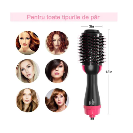 Perie de par electrica ceramica cu aer cald pentru volum One Step 3 in 1, uscator, perie, ondulator, 1000W, tehnologie Ionica, 3 trepte de viteza [4]