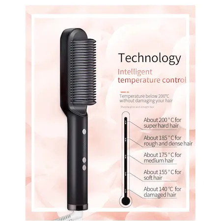 Perie electrica profesionala din ceramica pentru indreptat parul, pieptene pentru indreptat barba, coafat, 45W, temperatura reglabila/5 trepte, max. 190° C, fara efect de electrizare [3]