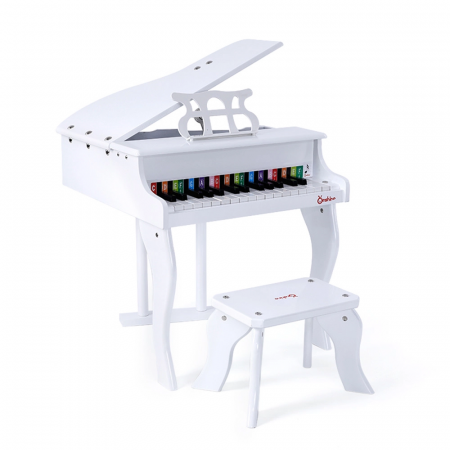 Orgi electronice - Pian din lemn pentru copii, 30 clape, scaun inclus, alb