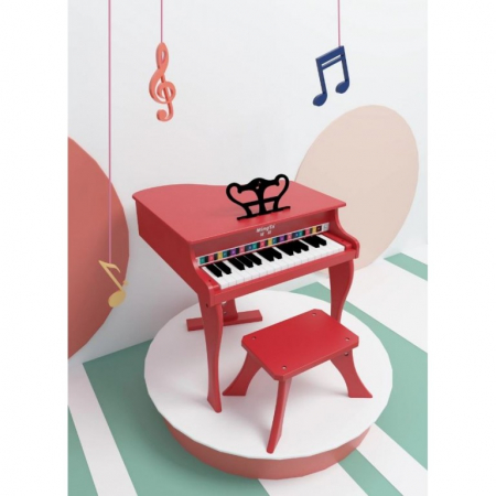 Orgi electronice - Pian din lemn pentru copii, 30 clape, scaun inclus, rosu