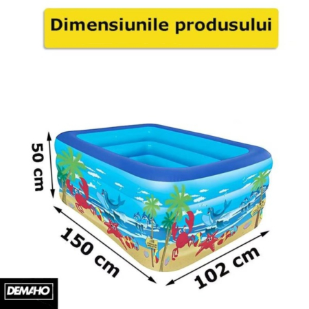 Piscina gonflabila din PVC rezistent, 150x102x50 cm, 3 inele, design tropical, pentru gradina si terasa [8]