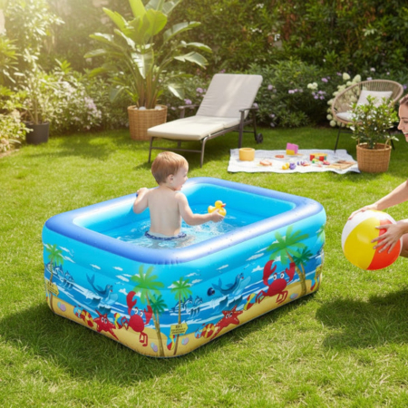 Piscina gonflabila din PVC rezistent, 150x102x50 cm, 3 inele, design tropical, pentru gradina si terasa [2]