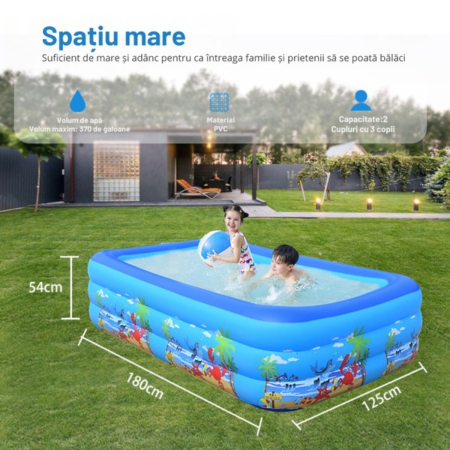 Piscina gonflabila familiala din PVC rezistent, 180x125x54 cm, 3 inele, design tropical, pentru curte si gradina [5]