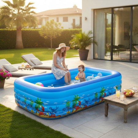 Piscina gonflabila familiala din PVC rezistent, 180x125x54 cm, 3 inele, design tropical, pentru curte si gradina [1]