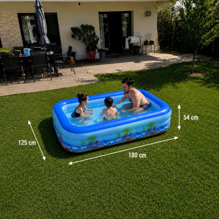Piscina gonflabila familiala din PVC rezistent, 180x125x54 cm, 3 inele, design tropical, pentru curte si gradina [6]