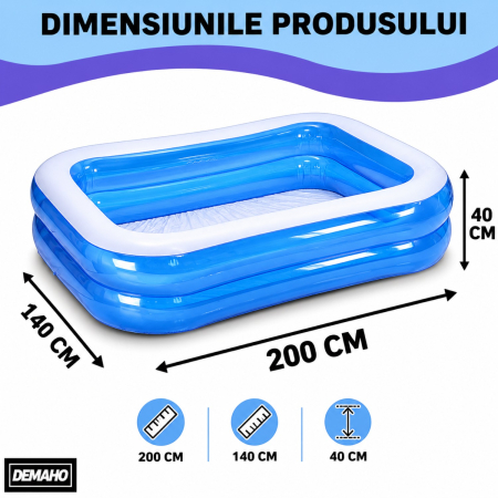 Piscina gonflabila familiala din PVC rezistent, 200x140x40 cm, 2 inele, pentru curte si gradina [6]