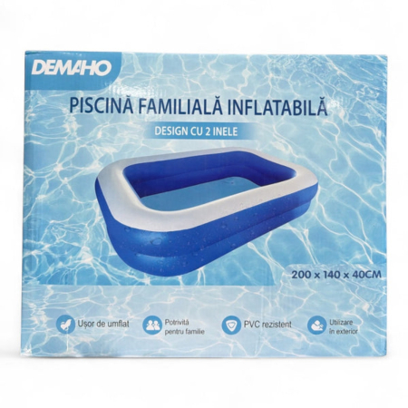 Piscina gonflabila familiala din PVC rezistent, 200x140x40 cm, 2 inele, pentru curte si gradina [5]