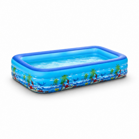 Piscina gonflabila familiala din PVC rezistent, 210x135x54 cm, 3 inele, design tropical, pentru curte si gradina [0]
