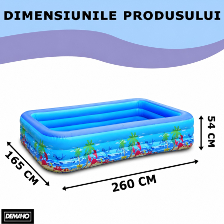 Piscina gonflabila familiala din PVC rezistent, 260x165x54 cm, 3 inele, design tropical, pentru curte si gradina [8]