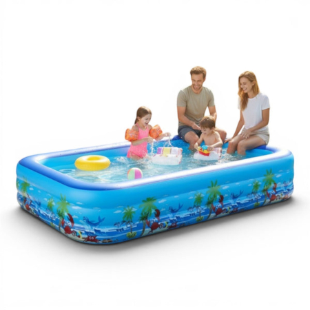 Mobila gradina & terasa - Piscina gonflabila familiala din PVC rezistent, 260x165x54 cm, 3 inele, design tropical, pentru curte si gradina