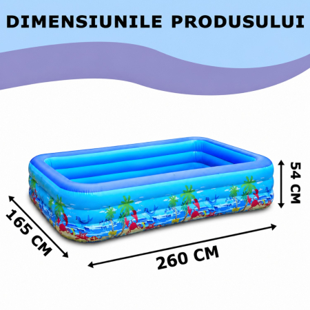 Piscina gonflabila familiala din PVC rezistent, 260x165x54 cm, 3 inele, design tropical, pentru curte si gradina [8]