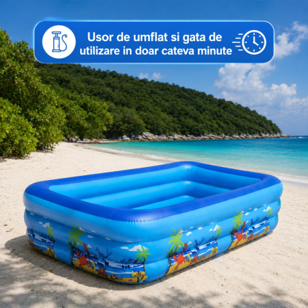 Piscina gonflabila XXL din PVC rezistent, 290x172x54 cm, 3 inele, design tropical, pentru curte si gradina [4]
