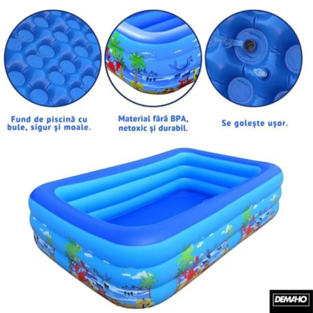 Piscina gonflabila XXL din PVC rezistent, 300x172x54 cm, 3 inele, design tropical, pentru curte si gradina [2]