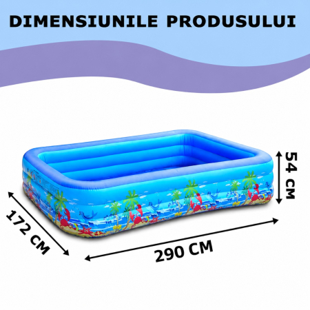 Piscina gonflabila XXL din PVC rezistent, 290x172x54 cm, 3 inele, design tropical, pentru curte si gradina [7]