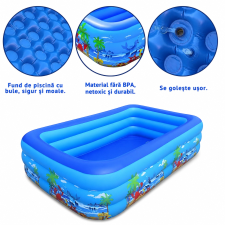 Piscina gonflabila XXL din PVC rezistent, 290x172x54 cm, 3 inele, design tropical, pentru curte si gradina [1]
