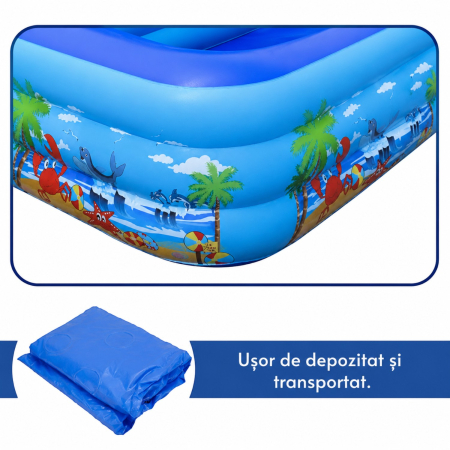 Piscina gonflabila XXL din PVC rezistent, 290x172x54 cm, 3 inele, design tropical, pentru curte si gradina [2]