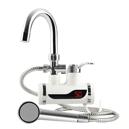 Sanitare - Robinet electric cu Dus/Furtun + Para, incalzire instantanee a apei, afisaj LCD al temperaturii, putere 3KW, debit 1.5L/min prindere pe cada sau chiuveta, Alb