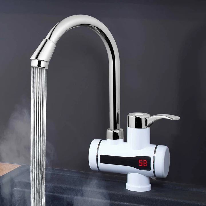 Sanitare - Robinet electric cu incalzire instantanee a apei, putere 3KW, afisaj LCD al temperaturii, cu montare pe chiuveta, debit 1.5L/min, Alb