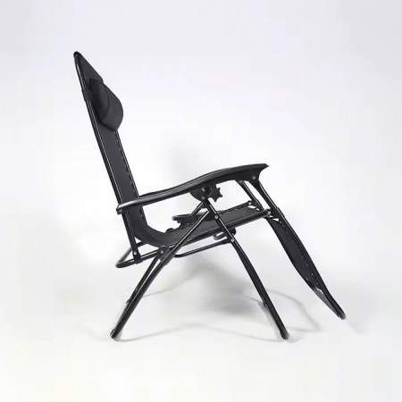 Set 2 Sezlong Scaun Pliabil, Gravitatie Zero, Pentru Terasa, Gradina Sau Plaja , Tetiera, Suport Bauturi, Reglabil, Negru din Textilen, 90x65x110cm [2]