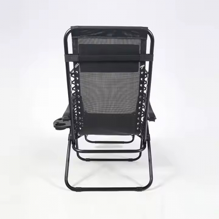 Set 2 Sezlong Scaun Pliabil, Gravitatie Zero, Pentru Terasa, Gradina Sau Plaja , Tetiera, Suport Bauturi, Reglabil, Negru din Textilen, 90x65x110cm [3]