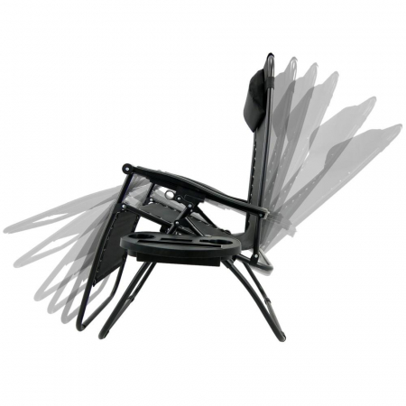 Set 2 Sezlong Scaun Pliabil, Gravitatie Zero, Pentru Terasa, Gradina Sau Plaja , Tetiera, Suport Bauturi, Reglabil, Negru din Textilen, 90x65x110cm [5]