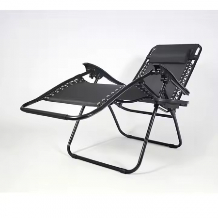 Set 2 Sezlong Scaun Pliabil, Gravitatie Zero, Pentru Terasa, Gradina Sau Plaja , Tetiera, Suport Bauturi, Reglabil, Negru din Textilen, 90x65x110cm [4]