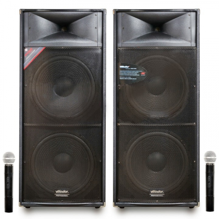 Audio - Set Boxe Active Profesionale 7S-2025 1000W, Statie Profesionala Incorporata, 4 Difuzoare 15 INCH, 2 Microfoane Profesionale Wireless, Bluetooth, USB, RadioFM, Garantie 3 Ani