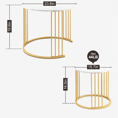 Set de 2 masute de cafea tip "Nesting", design rotund, masute laterale moderne pentru dormitor si sufragerie, Alb/Auriu [5]