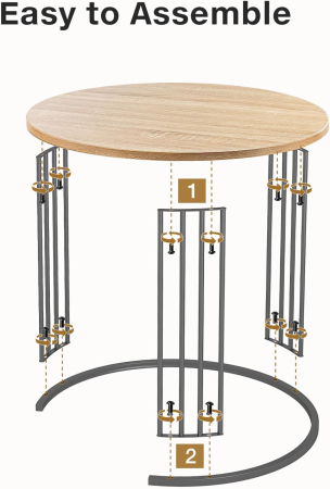 Set de 2 masute de cafea tip "Nesting", design rotund, masute laterale moderne pentru dormitor si sufragerie, Bej/Negru [6]