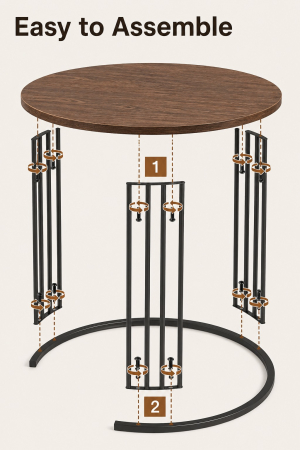 Set de 2 masute de cafea tip "Nesting", design rotund, masute laterale moderne pentru dormitor si sufragerie, Maro/Negru [5]