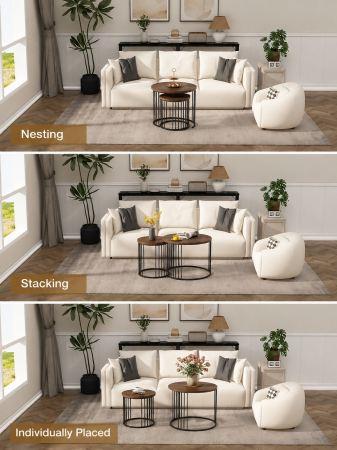 Set de 2 masute de cafea tip "Nesting", design rotund, masute laterale moderne pentru dormitor si sufragerie, Maro/Negru [6]