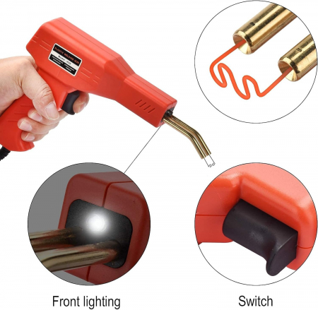 Set pistol si capse 7STAR ® pentru lipit plastic, sudat plastic, repararea fisurilor din plastic, 200 capse si geanta transport incluse, putere 50W, Rosu [2]