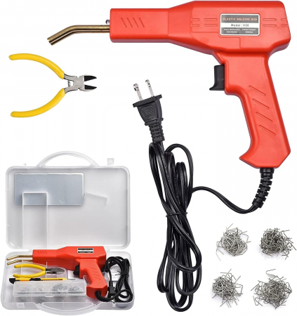 Scule electrice & unelte - Set pistol si capse 7STAR ® pentru lipit plastic, sudat plastic, repararea fisurilor din plastic, 200 capse si geanta transport incluse, putere 50W, Rosu