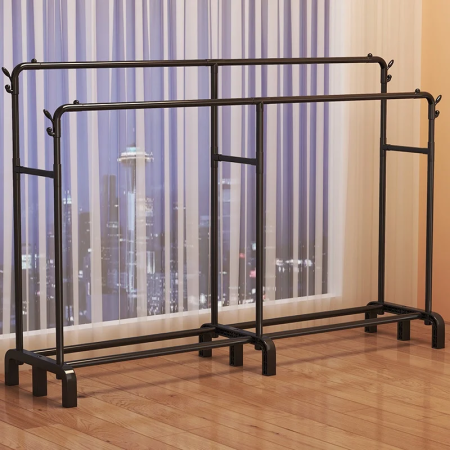 Suport haine dublu metalic 190x159x40 cm, organizator umerase si suport pantofi, negru, capacitate mare [4]
