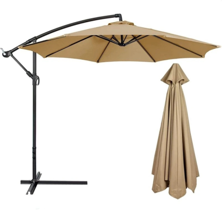 Mobila gradina & terasa - Umbrela de gradina diametru 300 cm, impermeabila, unghi inclinare reglabil, cadru otel, suport inclus, Bej