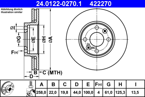Piese auto aftermarket - DISC FRANA FATA ATE 24.0122-0270.1