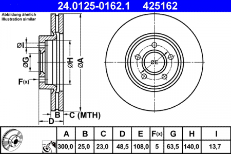 Piese auto aftermarket - DISC FRANA FATA ATE 24.0125-0162.1