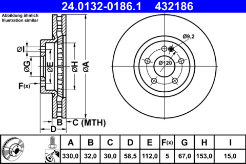 Piese auto aftermarket - DISC FRANA FATA ATE 24.0132-0186.1