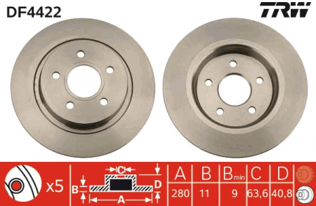 Piese auto aftermarket - DISC FRANA SPATE TRW DF4422