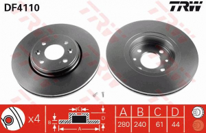 Piese auto aftermarket - DISC FRANA FATA TRW DF4110