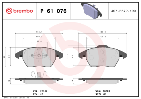 Piese auto aftermarket - SET PLACUTE FRANA FATA BREMBO P61076