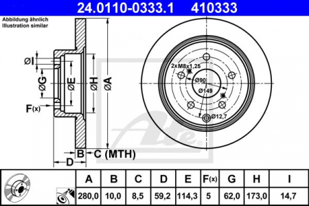 Piese auto aftermarket - DISC FRANA SPATE ATE 24.0110-0333.1