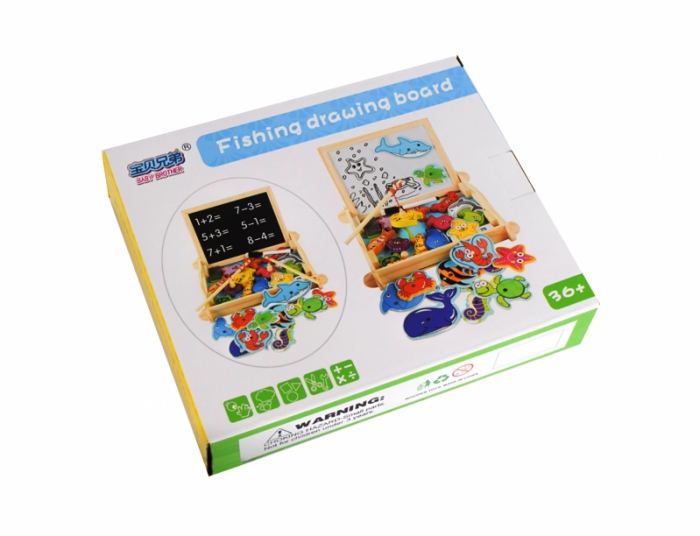 Set 2 in 1 pescuit magnetic si tabla de scris si desenat din lemn - Fishing drawing board [3]