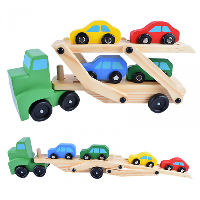 Trailer din lemn cu 4 maşinuţe DOUBLE DECKER [2]