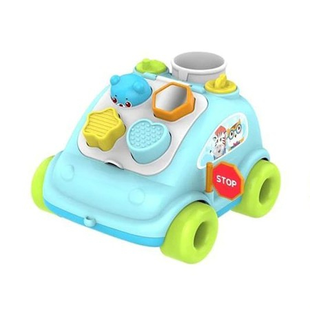 Maşinuţă de tras cu sortator forme ABERO Hop the bear bus culoare albastră [2]