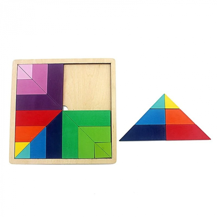 Joc din lemn tangram curcubeu formă pătrată [2]
